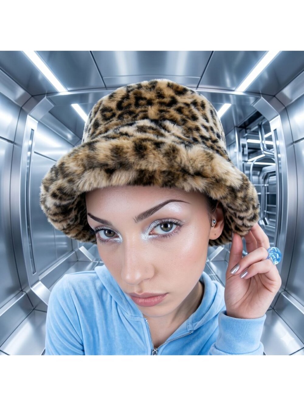 Vintage Y2K Ben Berger Faux Fur Leopard Bucket Hat Mob Wife McBling Retro Fuzzy